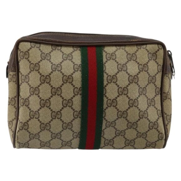 GUCCI GG Supreme Web Sherry Line Clutch Bag PVC Beige Red 75 01 012 Auth th6368 - Picture 3 of 16